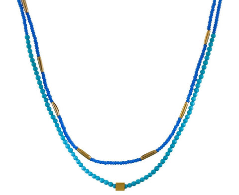 Turquoise and Periwinkle Seed Bead Necklace zoom 1-debbie-fisher-necklace