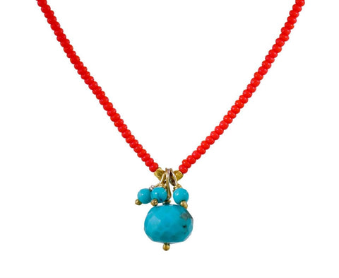 Turquoise Fringe Pendant Necklace zoom 1