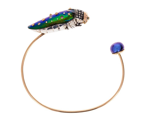 Scarab and Pearl Cuff Bracelet  zoom 1_bibi_van_der_velden_gold_scarab_pearl_cuff_brace