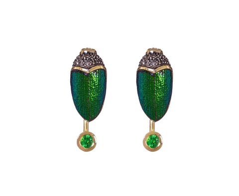 Scarab Earrings with Hanging Tsavorites zoom 1_bibi_van_der_velden_gold_diamond_small_scarab_ea