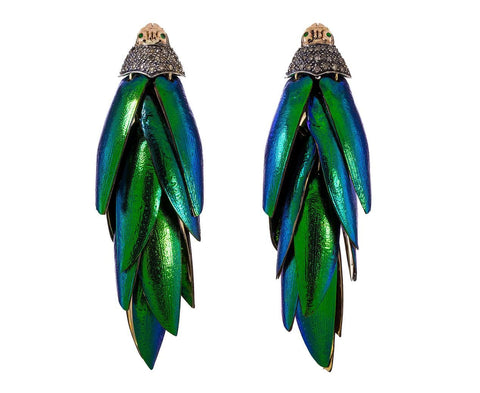 Scarab Wing Diamond Dangle Earrings zoom 1_bibi_van_der_velden_gold_diamond_scarab_bunch_ea