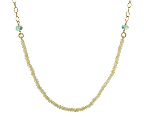 Yellow Sapphire and Emerald Bead Tiny Lacy Chain Necklace zoom 1