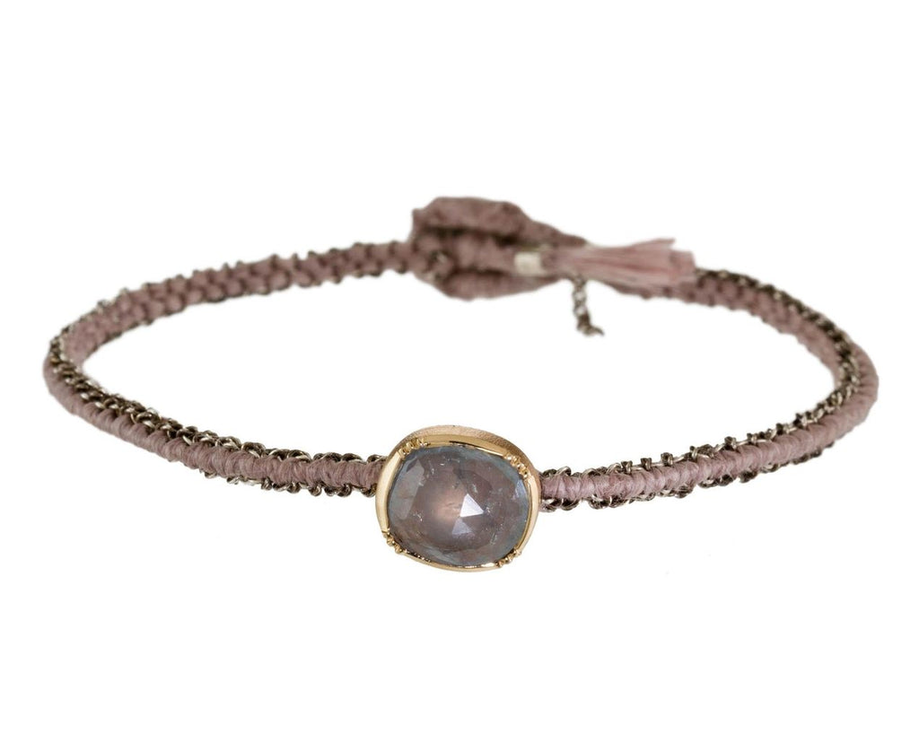 Milky Blue Sapphire Silk and Silver Chain Bracelet zoom 1
