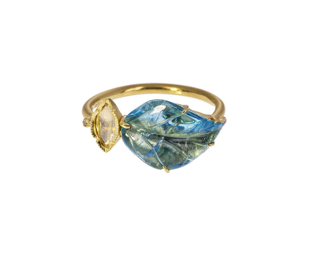 Aquamarine Leaf and Diamond Maya Ring zoom 1_brooke_gregson_gold_aquamarine_diamond_maya_leaf