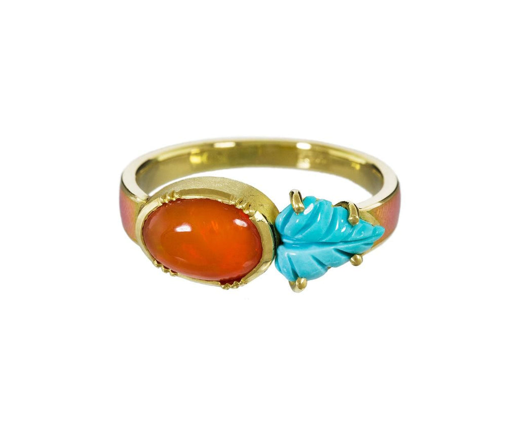 Maya Enamel Fire Opal and Turquoise Leaf Ring zoom 1_brooke_gregson_gold_turquoise__fire_opal_maya_le