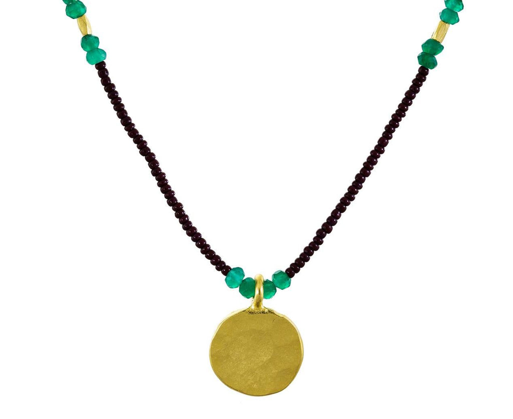 Gold Vermeil Pendant Necklace  zoom 1_debbie_fisher_gold_disc_green_onyx_beaded_neckla