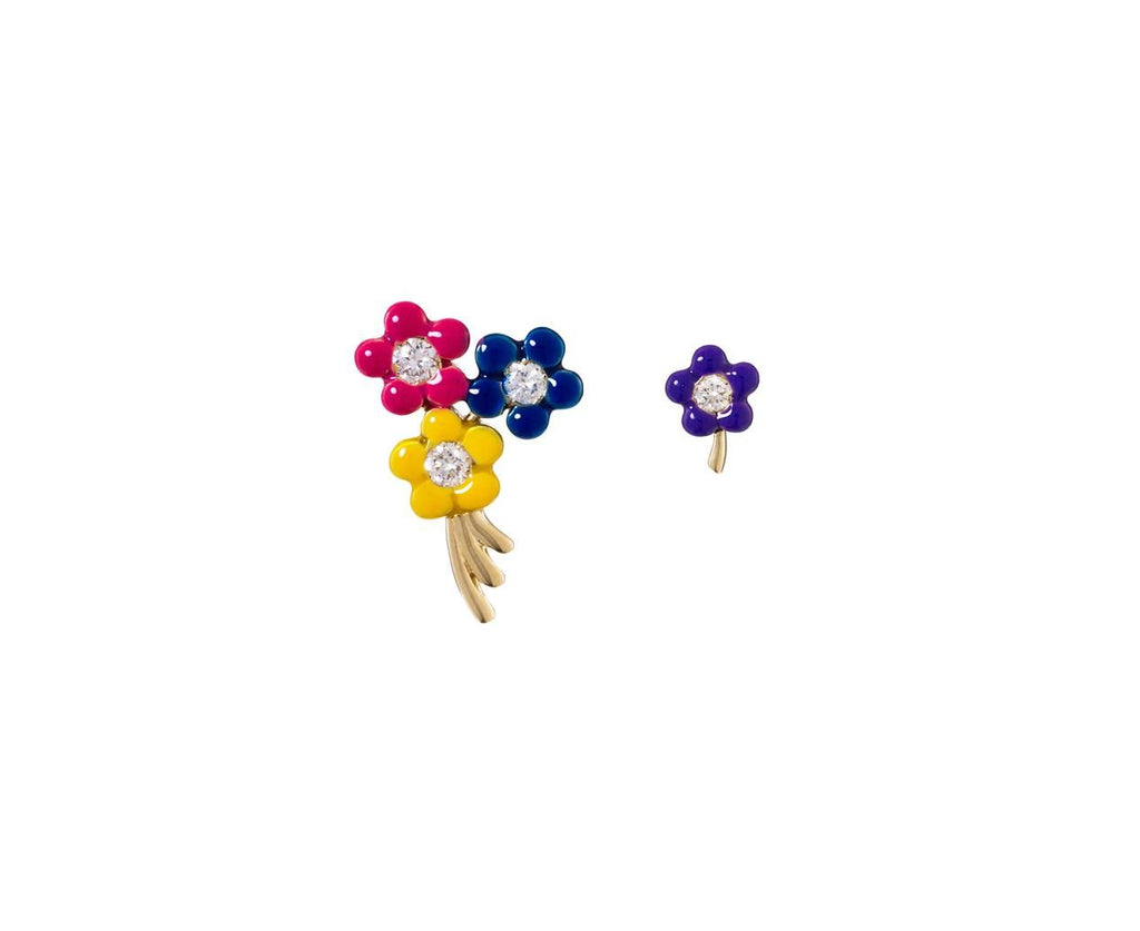 Enamel and Diamond Flower Boquet SINGLE EARRING ONLY zoom 1_alison_lou_gold_enamel_diamond_bouquet_daisy_ear