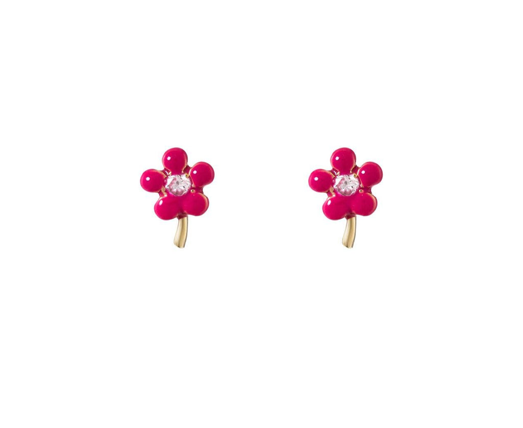 Pink Enamel Flower SINGLE EARRING ONLY zoom 1_alison_lou_gold_enamel_diamond_pink_flower_earri
