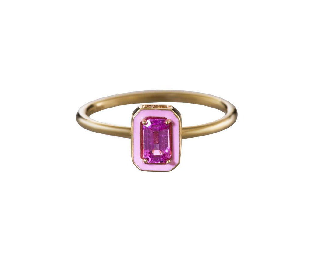Pink Sapphire and Pink Enamel Stack Ring zoom 1_alison_lou_ring