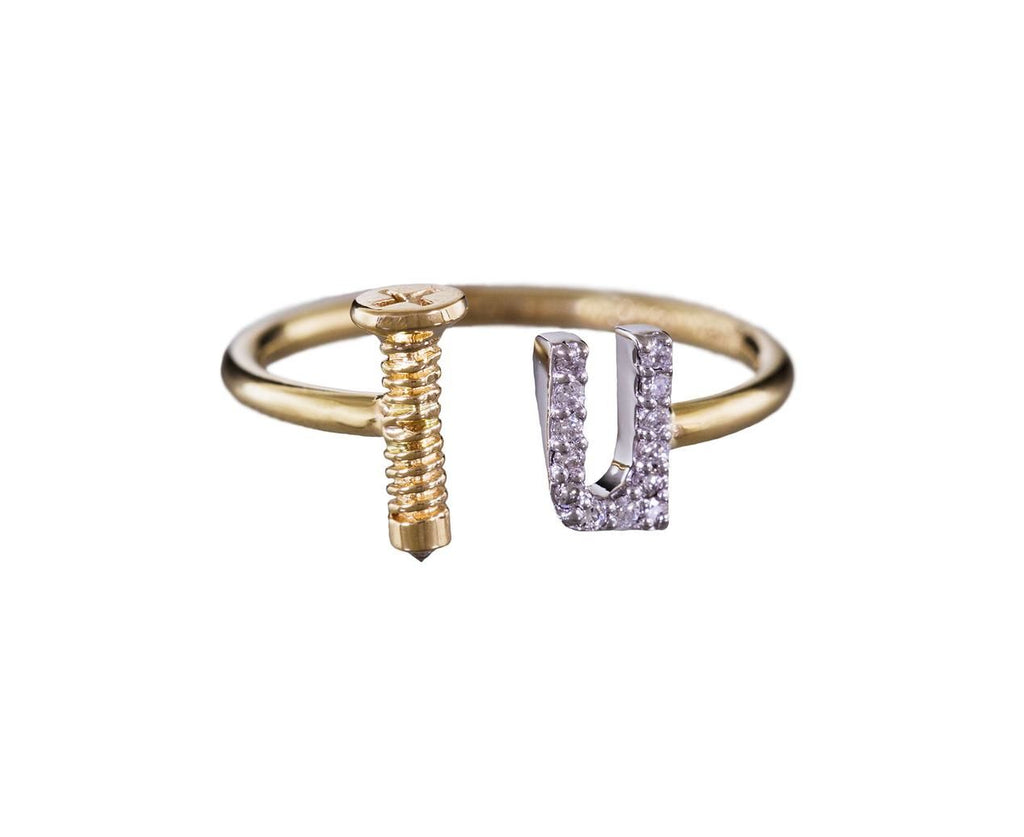 Gold and Diamond Screw U Ring zoom 1_alison_lou_ring