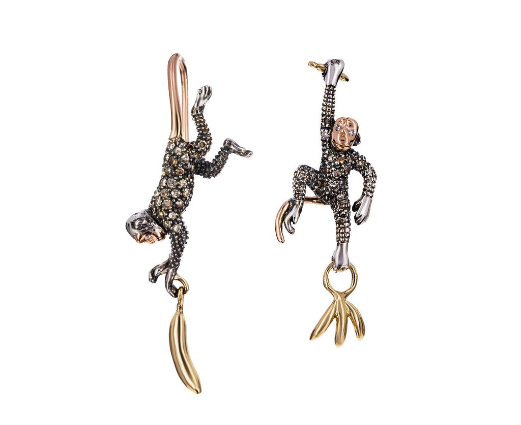 Monkey and Banana Earrings zoom 1_bibi_van_der_velden_gold_diamond_monkey_earrings