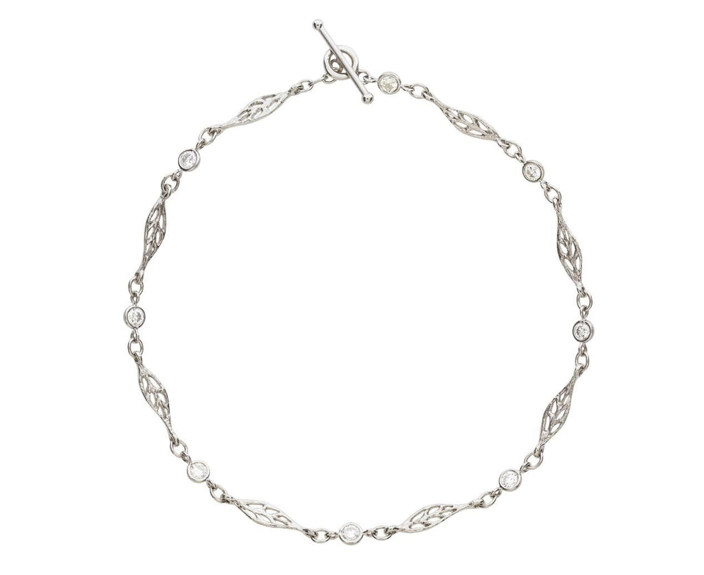 Platinum and Diamond Leaf Chain Bracelet zoom 1_cathy_waterman_platinum_diamond_leaf_bezel_brace