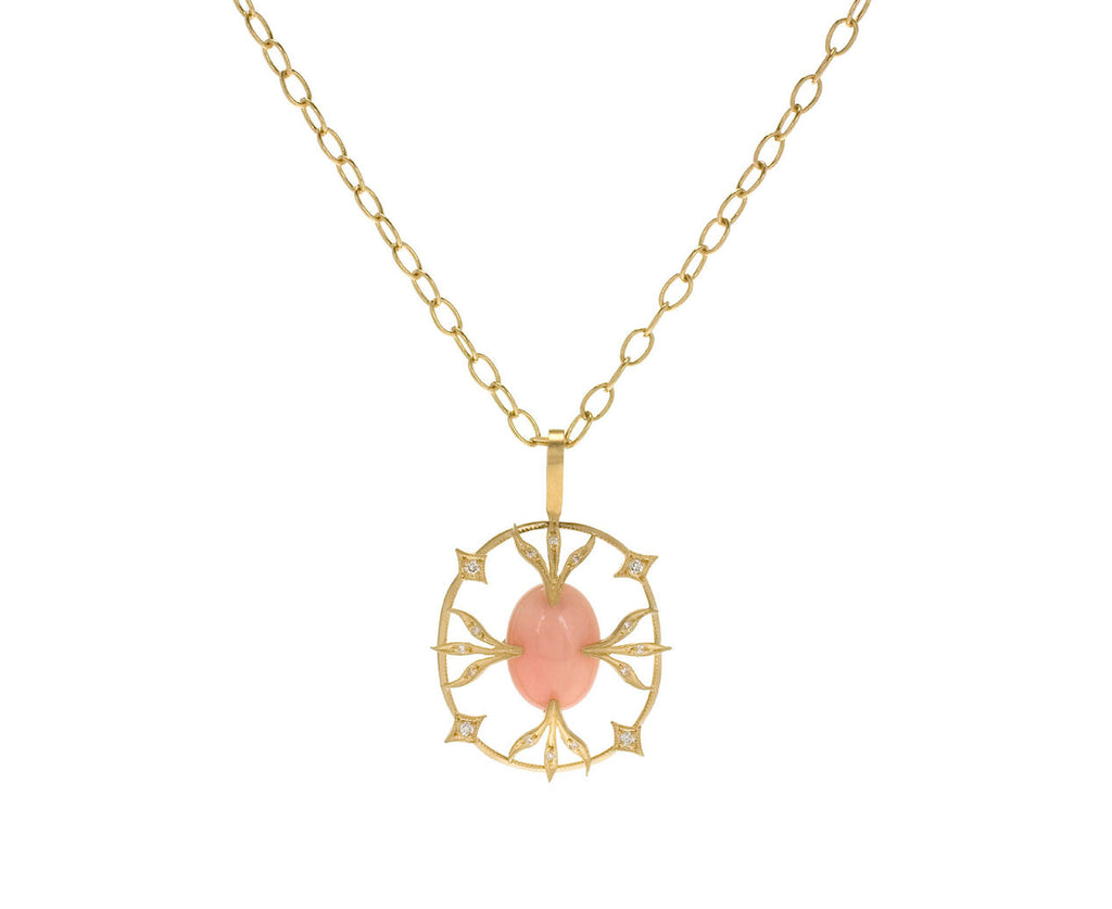 Coral Oval Feather Pendant on zoom 1