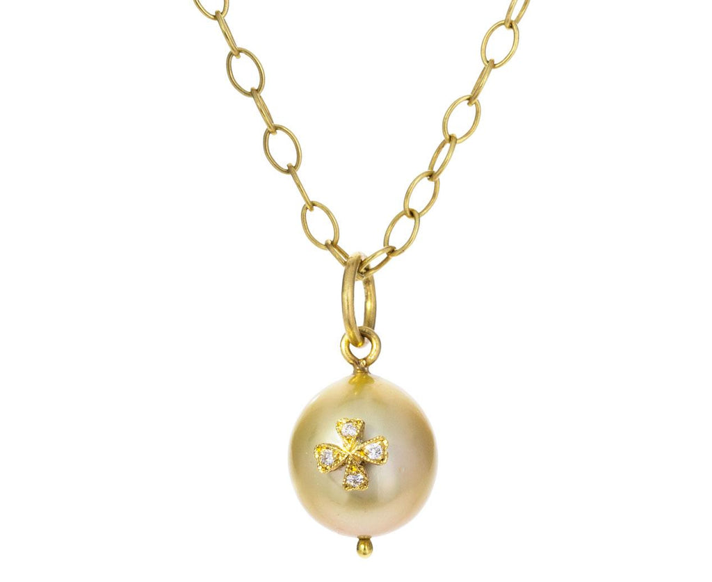 Gold South Sea Pearl and Diamond Charm Pendant ONLY zoom 1_cathy_waterman_gold_pearl_wildflower_charm