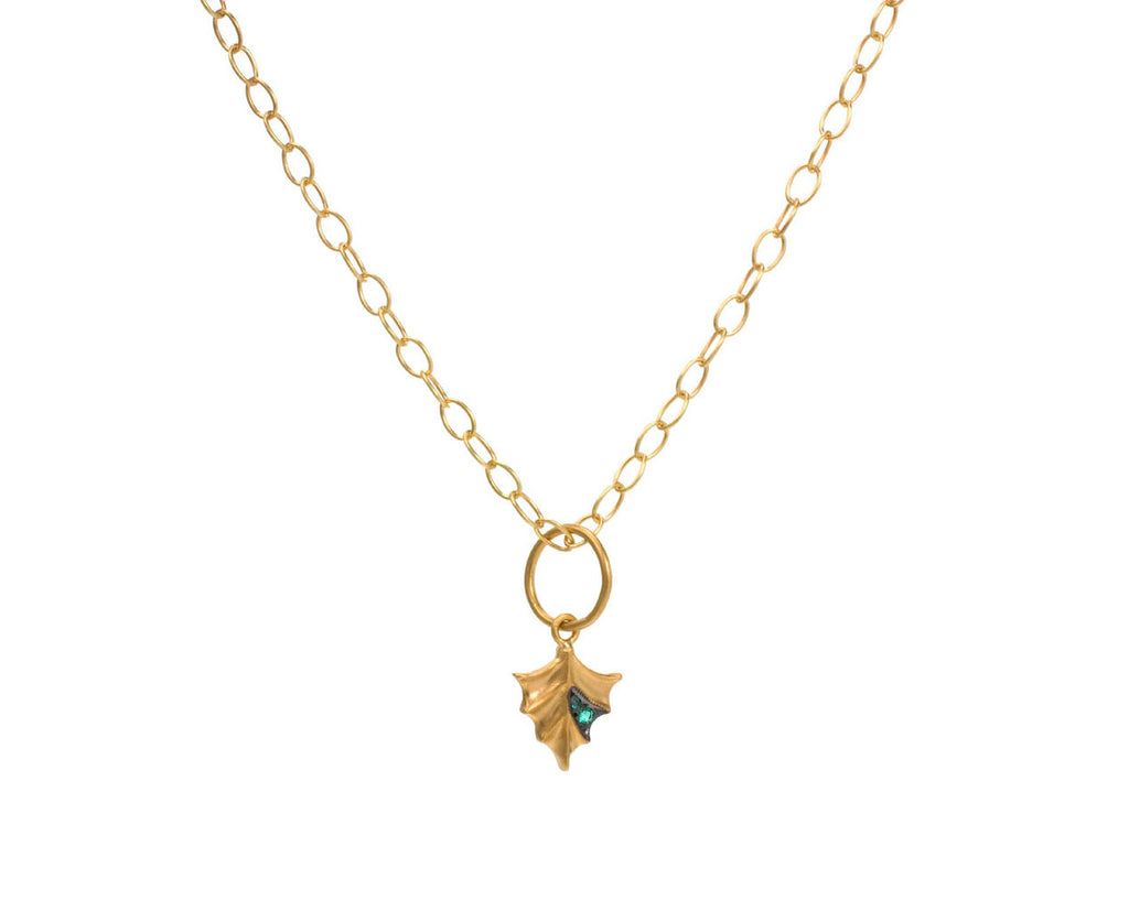 Emerald Tiny Leaf Charm zoom 1