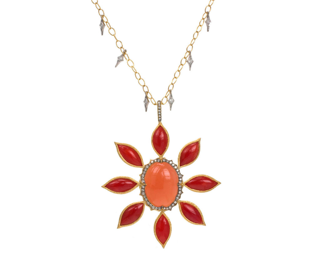 Coral and Moonstone Flower Pendant zoom 1