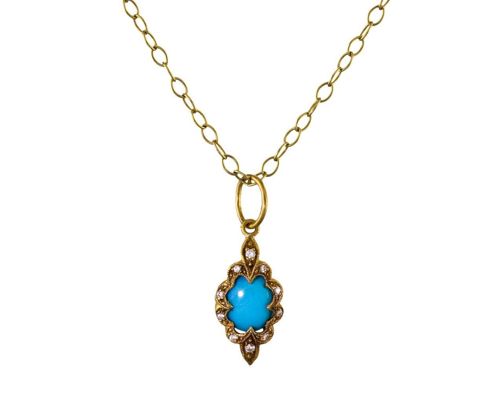 Small Turquoise and Diamond Scallop Charm Pendant zoom 1_cathy_waterman_necklace