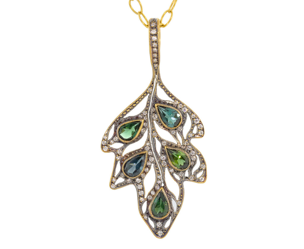 Blue-Green Tourmaline Jeweled Leaf Pendant zoom 1