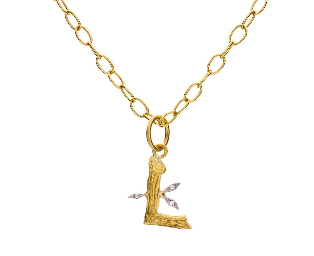 Diamond Leaf Branch Initial Charm Pendant zoom 1
