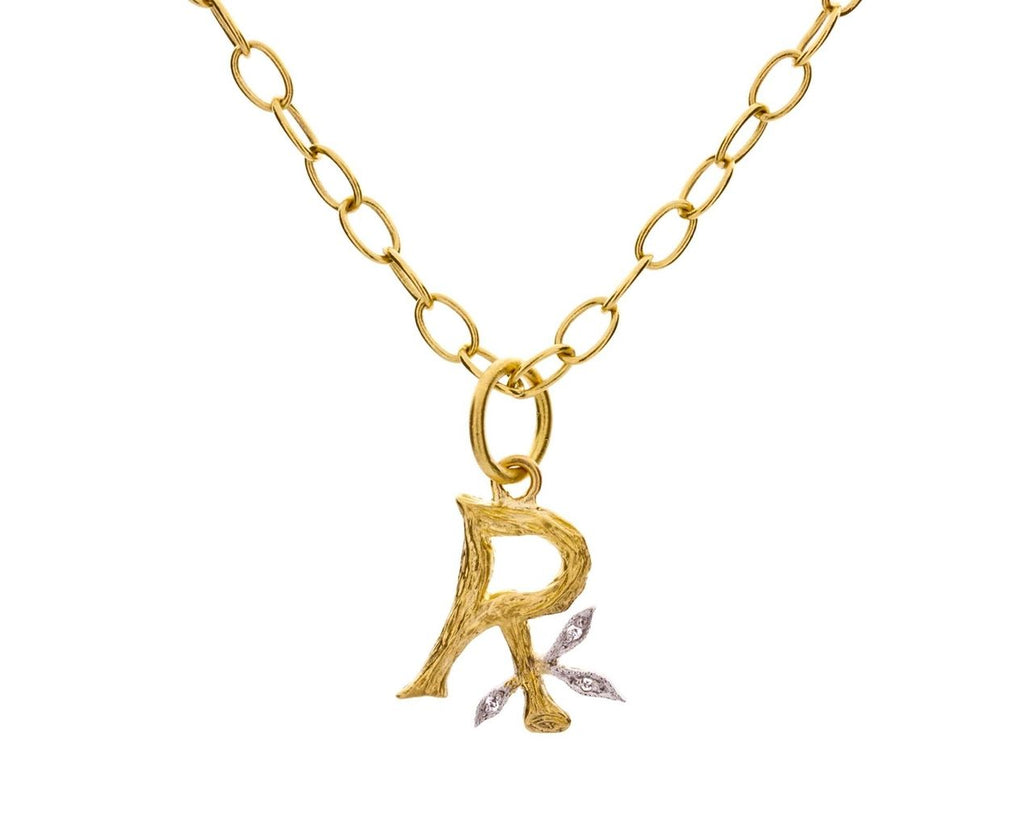 Diamond Leaf Branch Initial Charm Pendant zoom 1