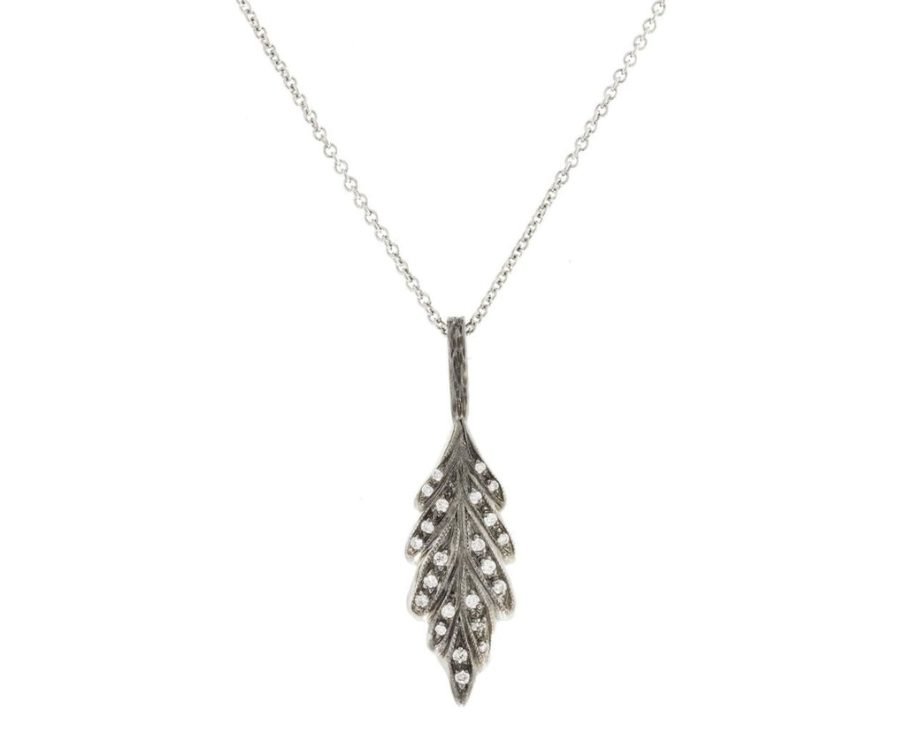 Diamond Blackened Leaf Charm Pendant zoom 1