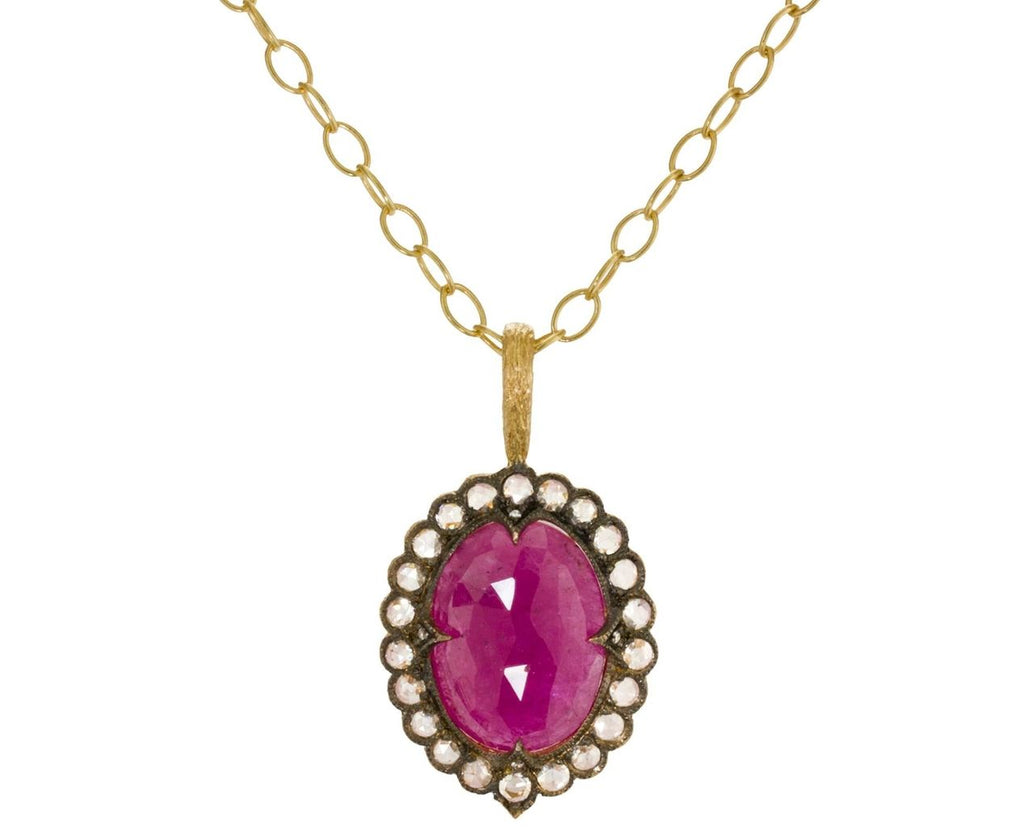 Pink Sapphire Lace Edged Charm Pendant  zoom 1