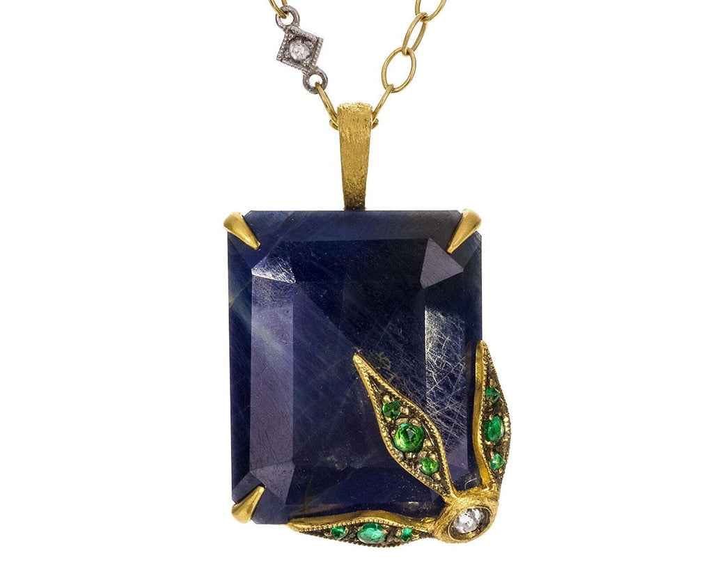 Blue Sapphire Diamond Emerald Flower Overlay Pendant ONLY  zoom 1_cathy_waterman_sapphire_diamond_leaf_overlay_pen