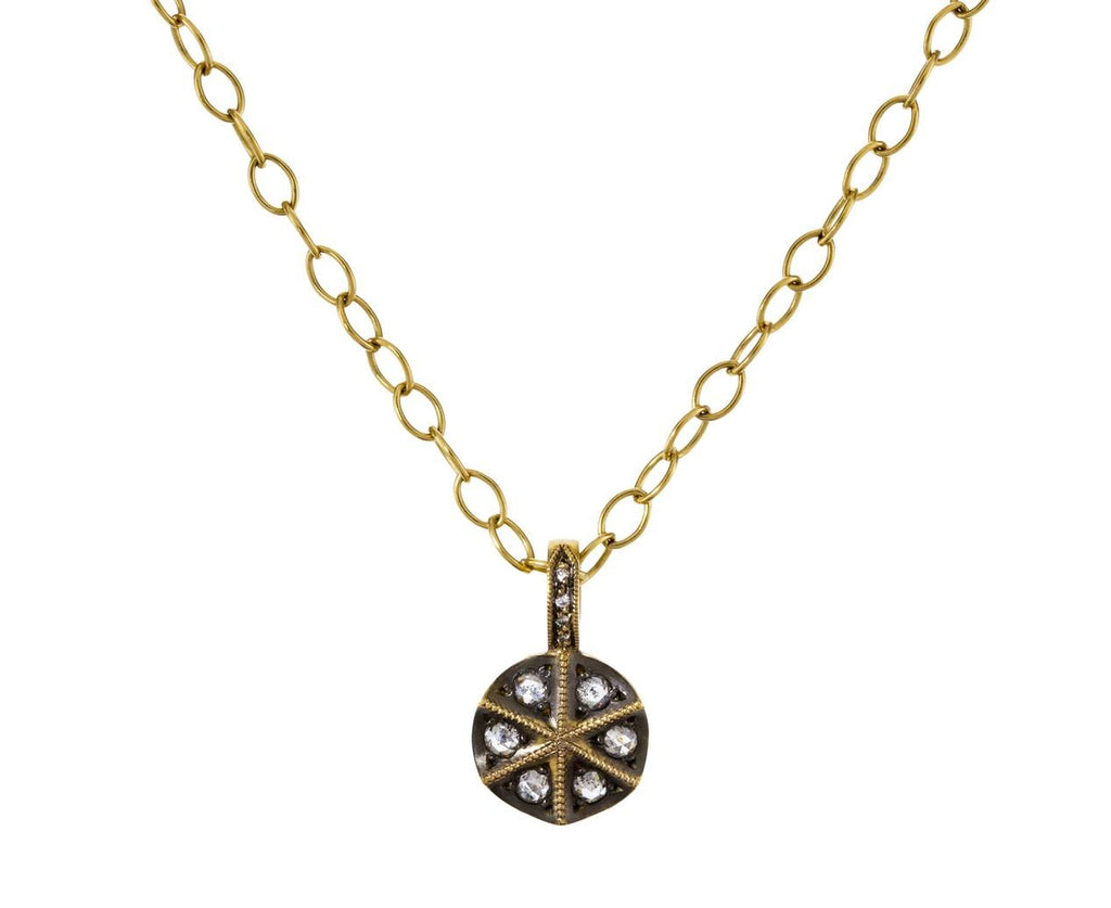 Black and White Diamond Shield Charm Pendant (Pendant ONLY) zoom 1_cathy_waterman_gold_diamond_round_shield_charm