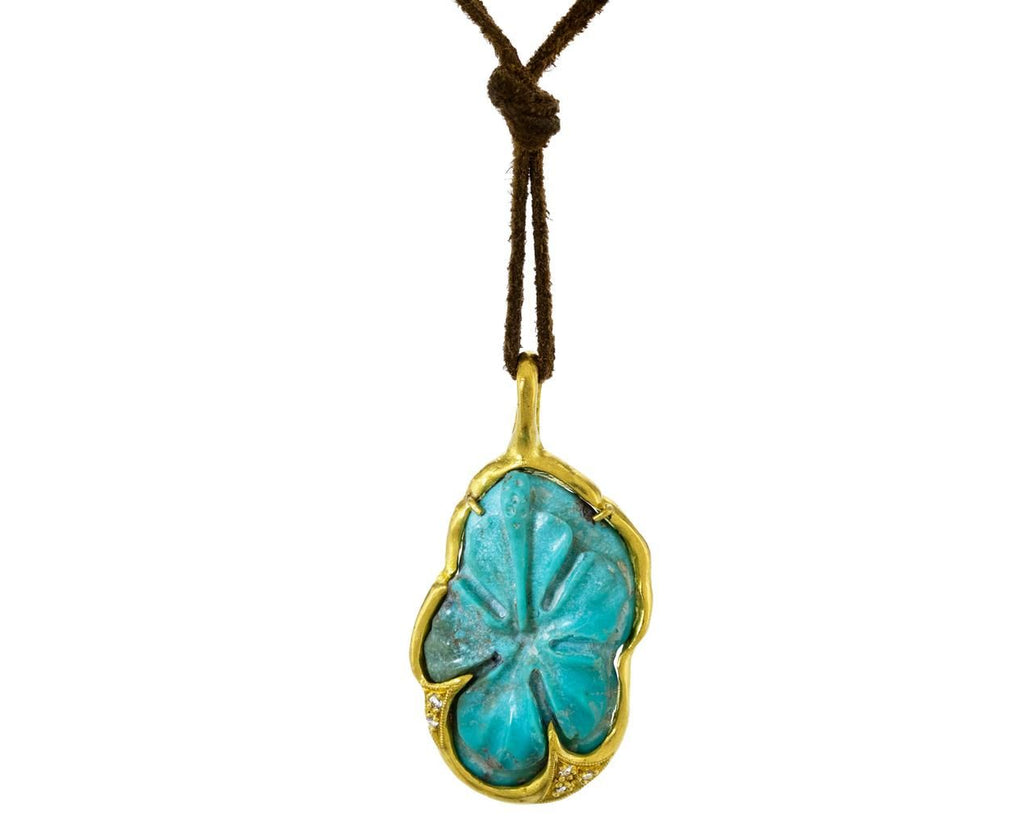 Carved Turquoise Clover Pendant with Diamonds zoom 1_cathy_waterman_gold_diamond_turquoise_clover_nec