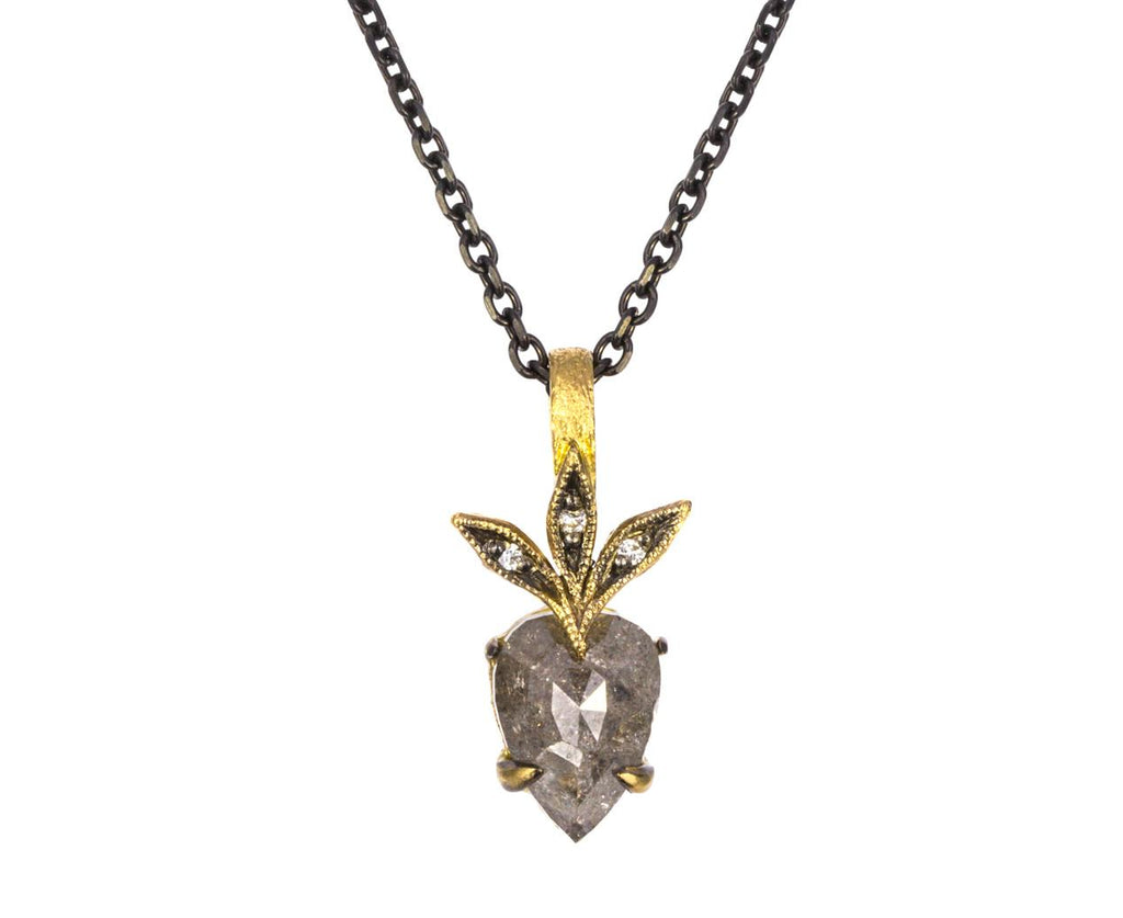 Rustic Diamond Leafy Charm Pendant Necklace zoom 1_cathy_waterman_gold_diamond_leafy_charm