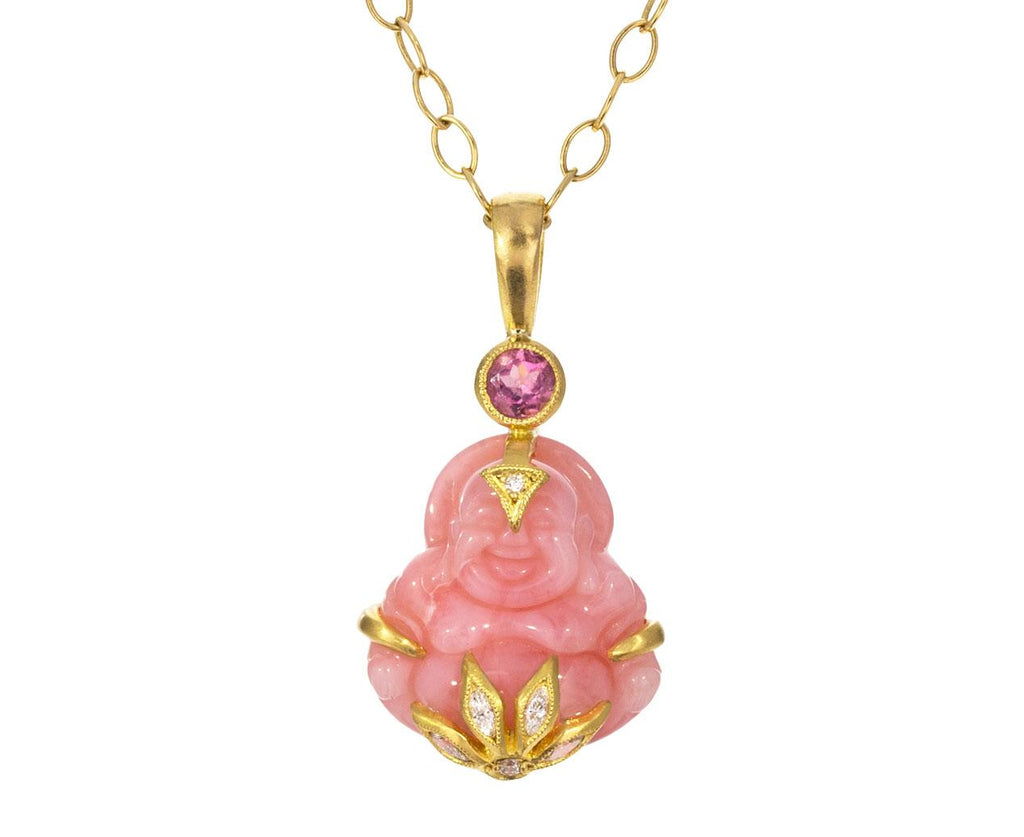 Pink Opal Tourmaline and Diamond Lotus Flower Buddha Pendant ONLY zoom 1_cathy_waterman_gold_diamond_opal_pink_buddha_cha