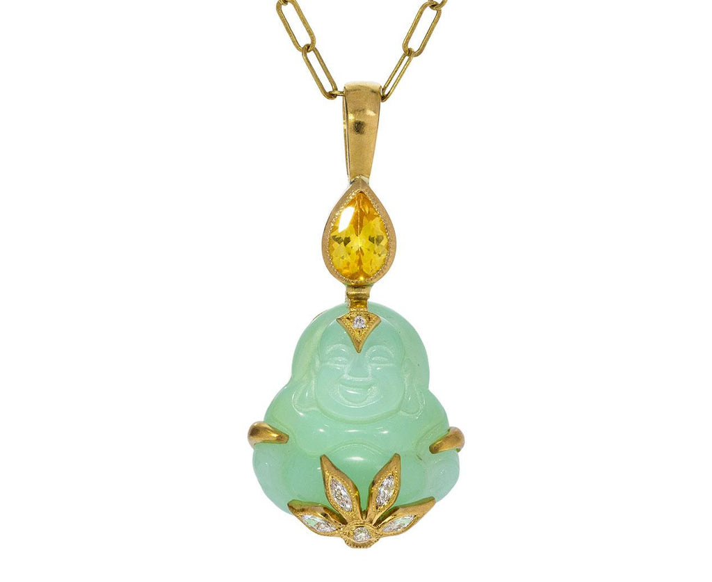 Green Opal and Sapphire Buddha Charm Pendant ONLY zoom 1_cathy_waterman_gold_diamond_green_opal_buddha_ch