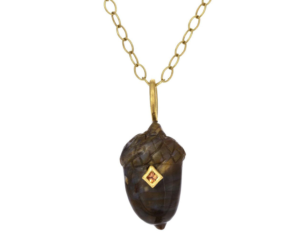 Carved Acorn and Peach Sapphire Charm Pendant ONLY zoom 1_cathy_waterman_gold_sapphire_carved_acorn_charm