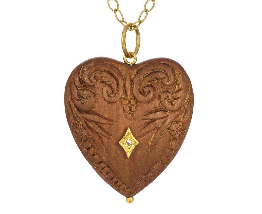 Carved Olive Wood and Diamond Heart Pendant ONLY zoom 1_cathy_waterman_gold_diamond_carved_wood_heart_ch
