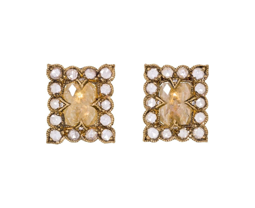 Rustic Diamond Scallop Frame Earrings  zoom 1