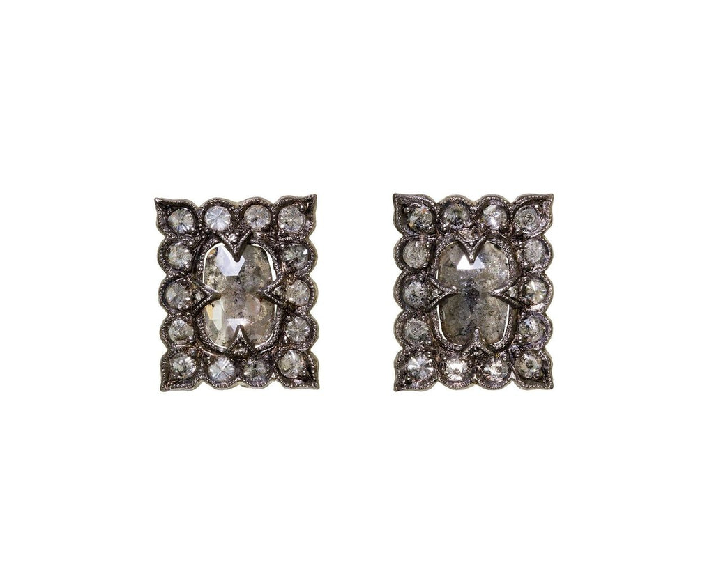 Rustic Diamond Scalloped Frame Earrings zoom 1