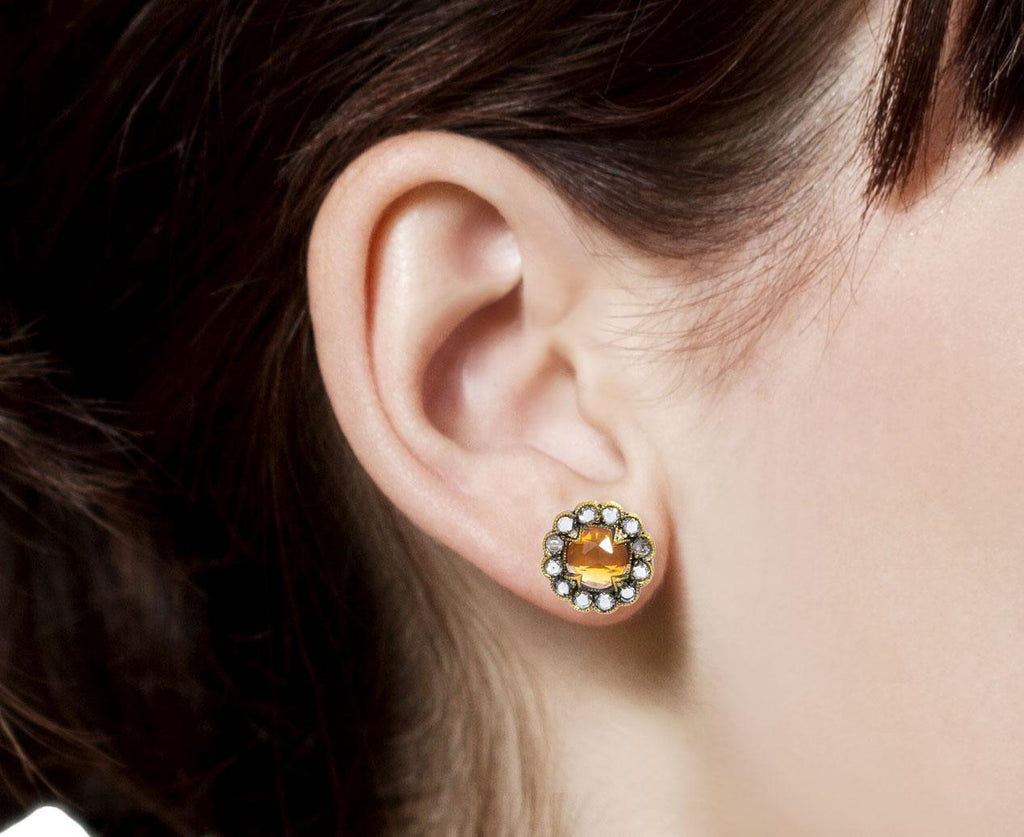 Fire Opal and Diamond Post Earrings zoom 8_cathy_waterman_gold_diamond_fire_opal_earrings