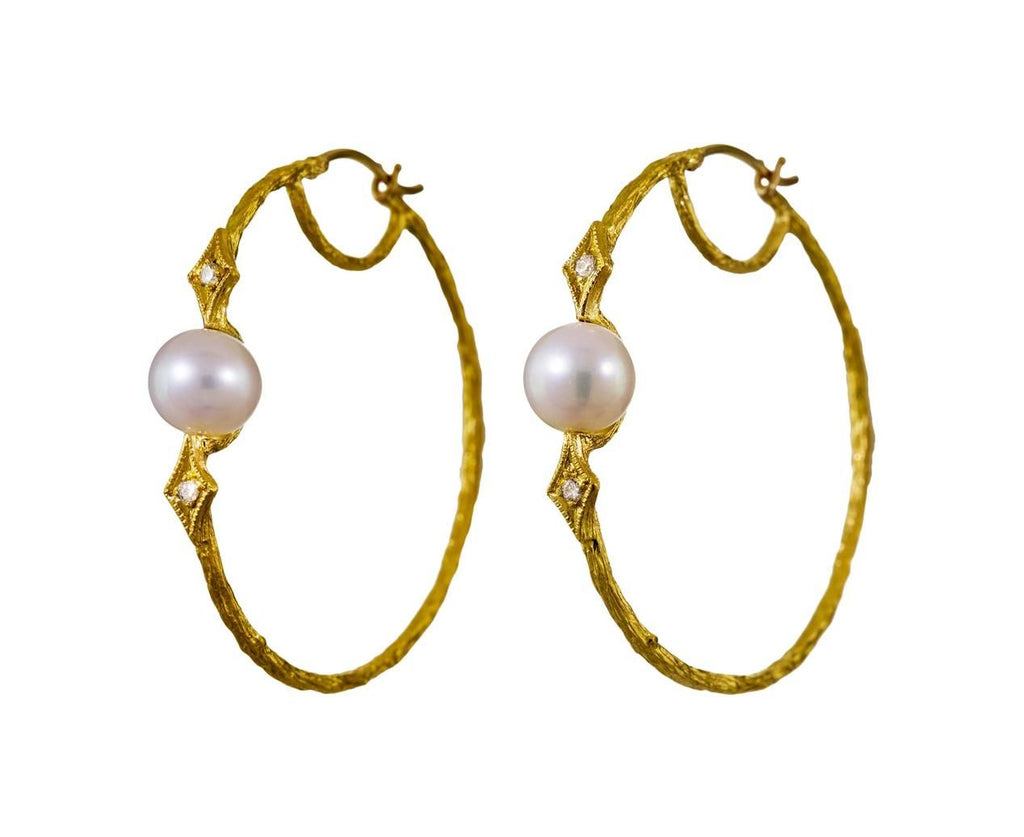 Double Diamond and Pearl Hoop Earrings zoom 1-cathy-waterman-earrings