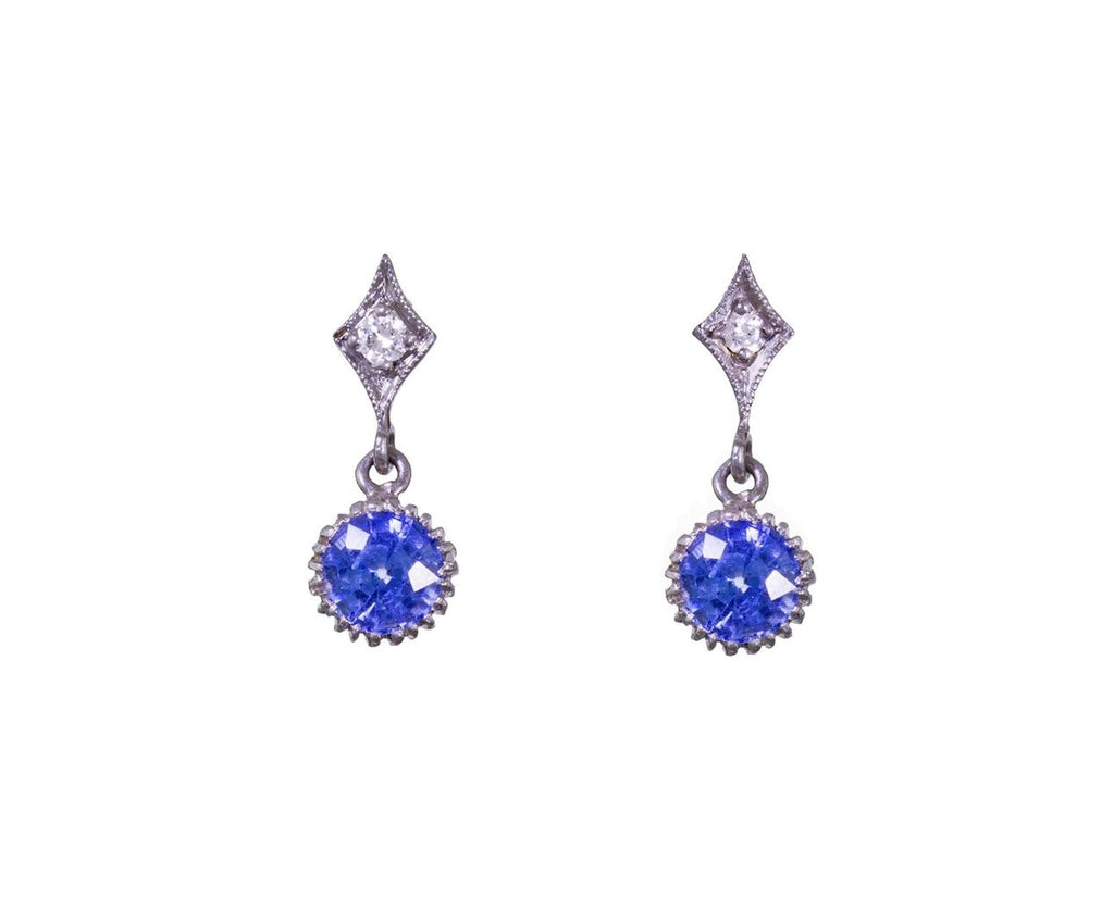Blue Sapphire Spider Prong and Diamond Earrings zoom 1