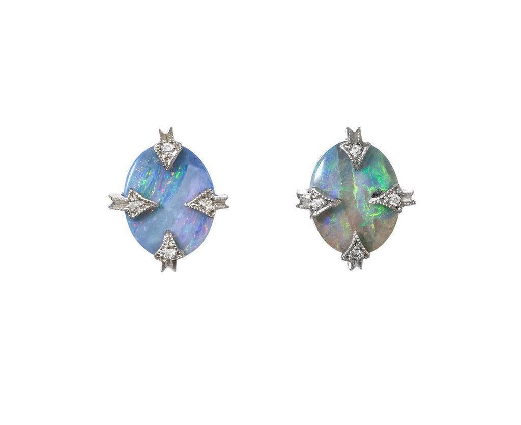 Boulder Opal and Diamond Thorn Post Earrings zoom 1_cathy_waterman_platinum_diamond_boulder_opal_tho