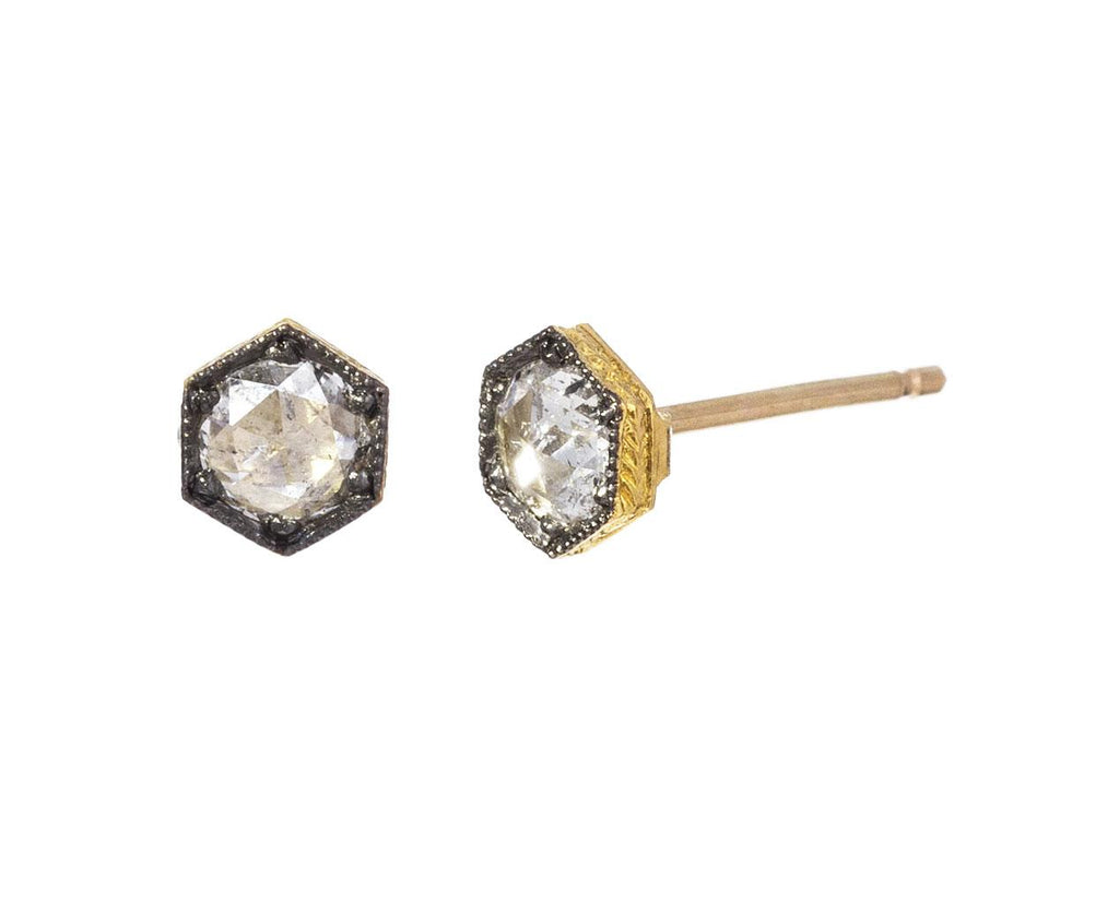 Rose Cut Diamond Hexagonal Earrings zoom 1_cathy_waterman_gold_diamond_hexagonal_post_earri