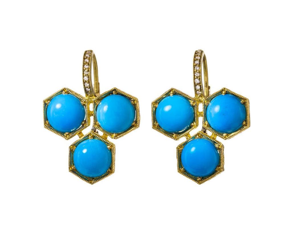 Sleeping Beauty Turquoise Triple Hexagonal Earrings zoom 1_cathy_waterman_gold_diamond_turquoise_triple_hex