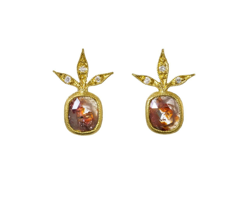 Rustic Diamond Three Leaf Earrings zoom 1_cathy_waterman_gold_rustic_diamond_three_leaf_ea