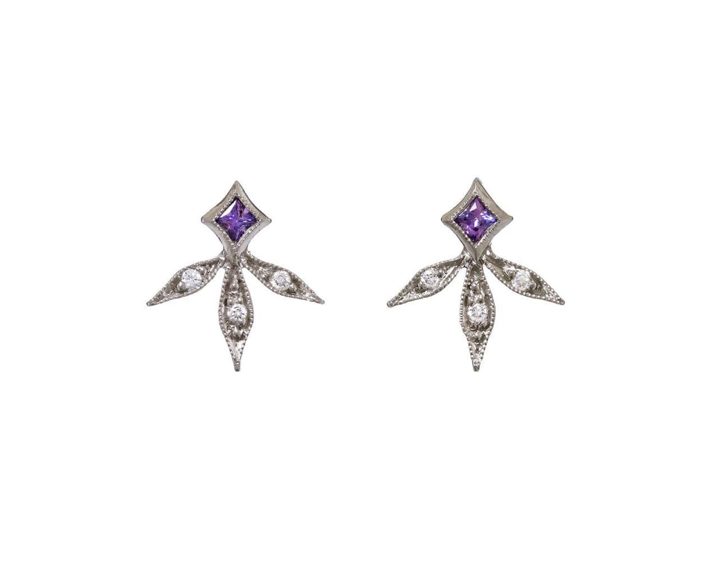 Purple Sapphire and Diamond Leaf Earrings zoom 1_cathy_waterman_platinum_diamond_sapphire_three_l