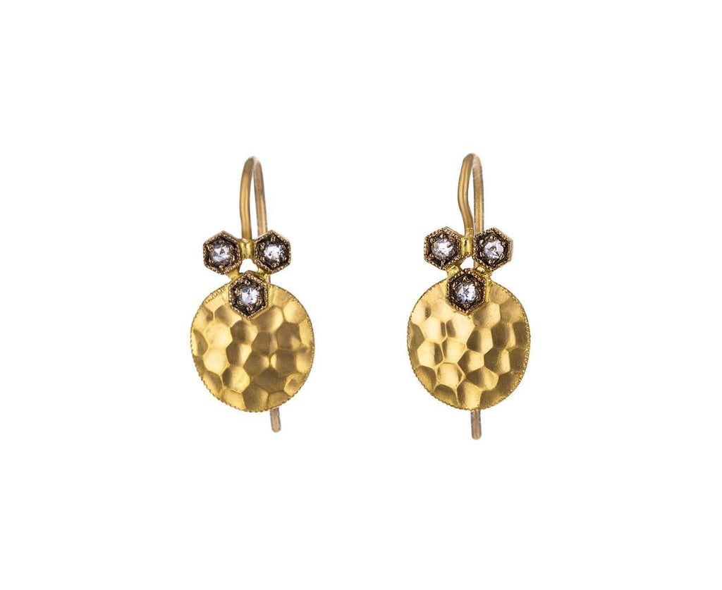 Diamond Trio Hammered Gold Earrings zoom 1_cathy_waterman_gold_diamond_oval_hammered_earrin