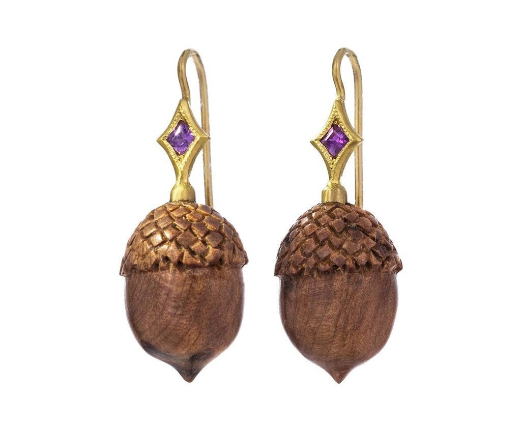 Olive Wood Acorn Earrings with Sapphires zoom 1_cathy_waterman_gold_sapphire_wood_acorn_earrings