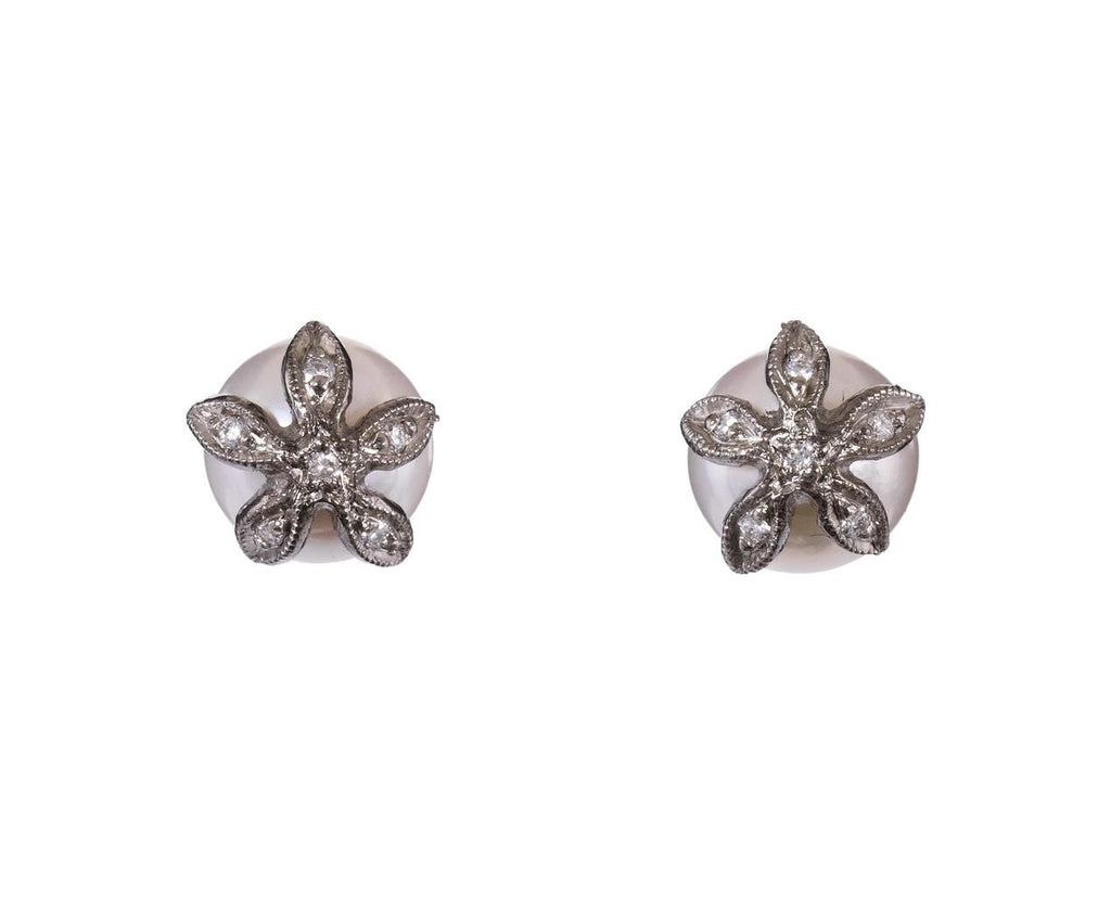Diamond Flower Capped Pear Earrings zoom 1_cathy_waterman_platinum_diamond_pearl_flower_cap