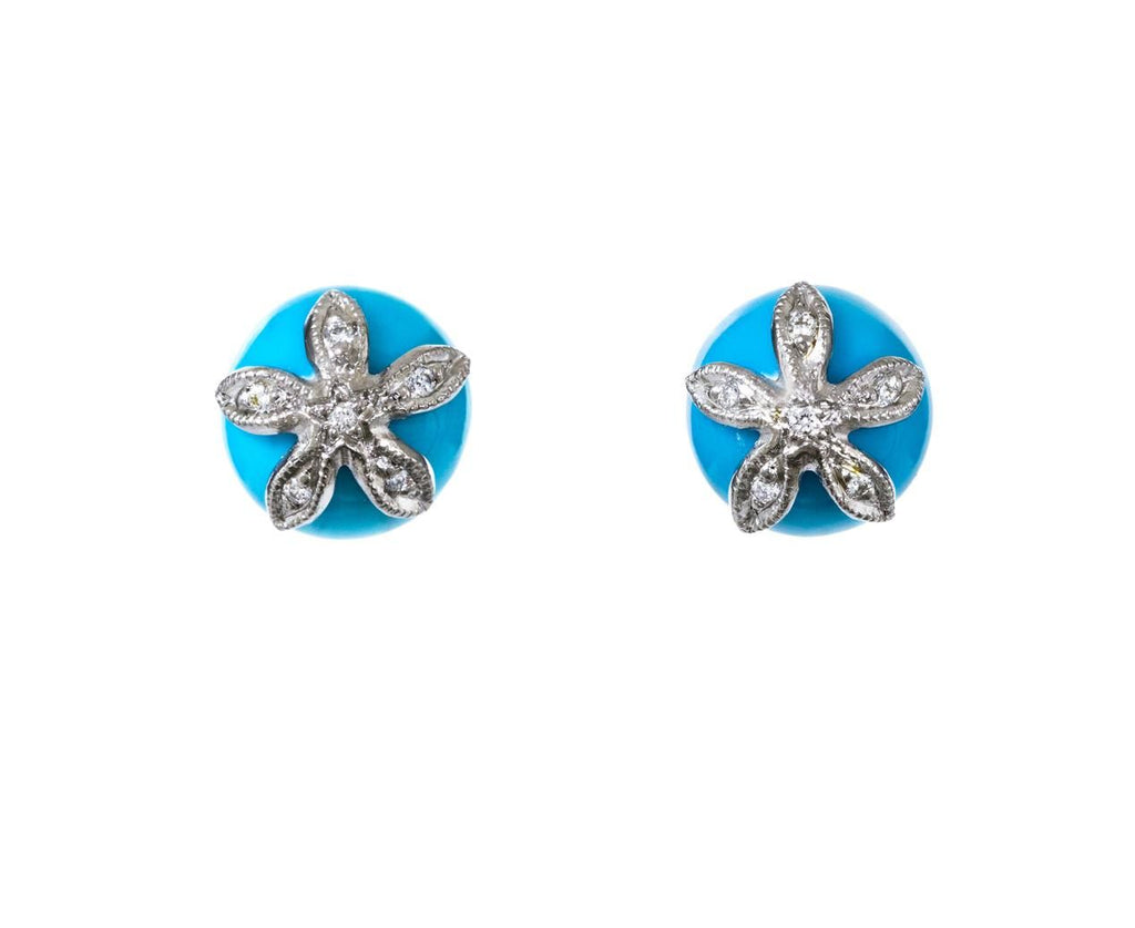 Turquoise and Diamond Flower Cap Earrings zoom 1_cathy_waterman_platinum_diamond_turquoise_flower