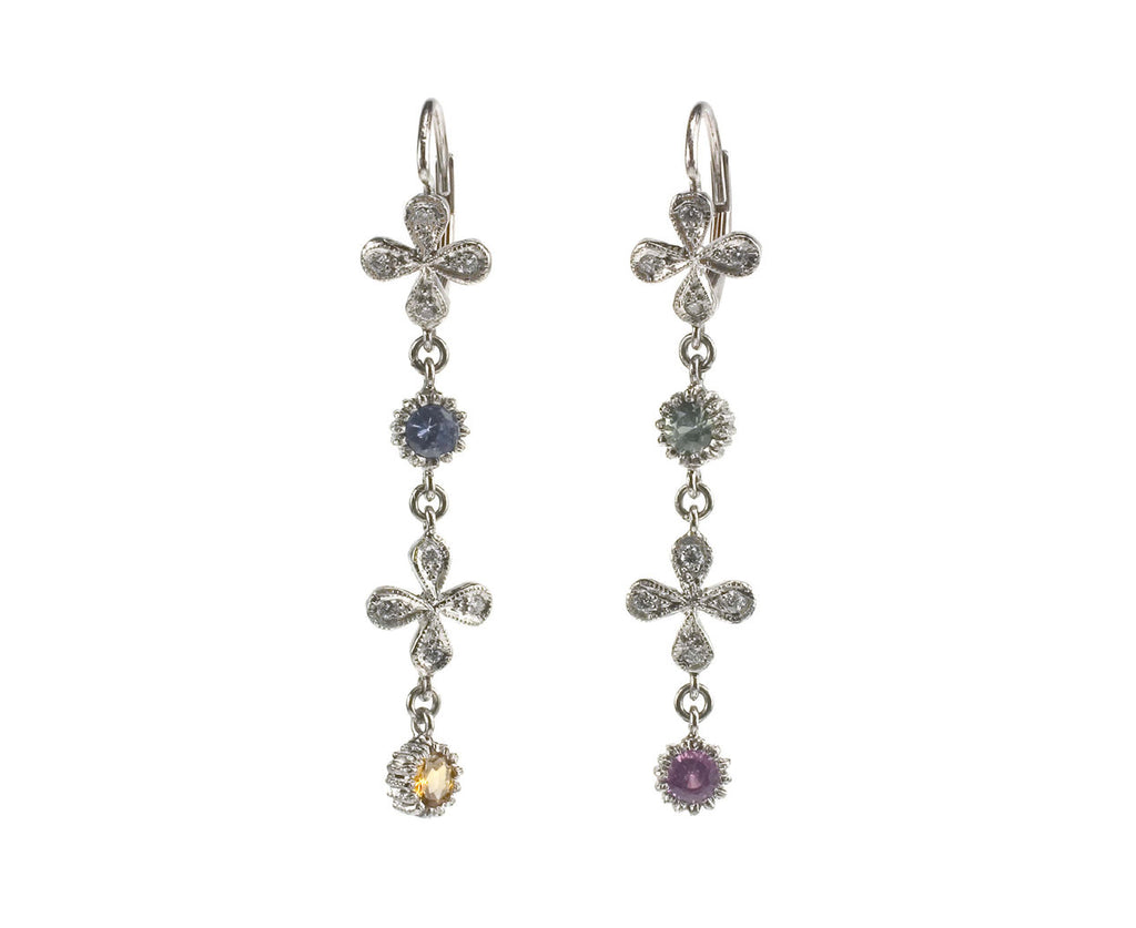 Diamond and Sapphire 4-Petal Earrings zoom 1