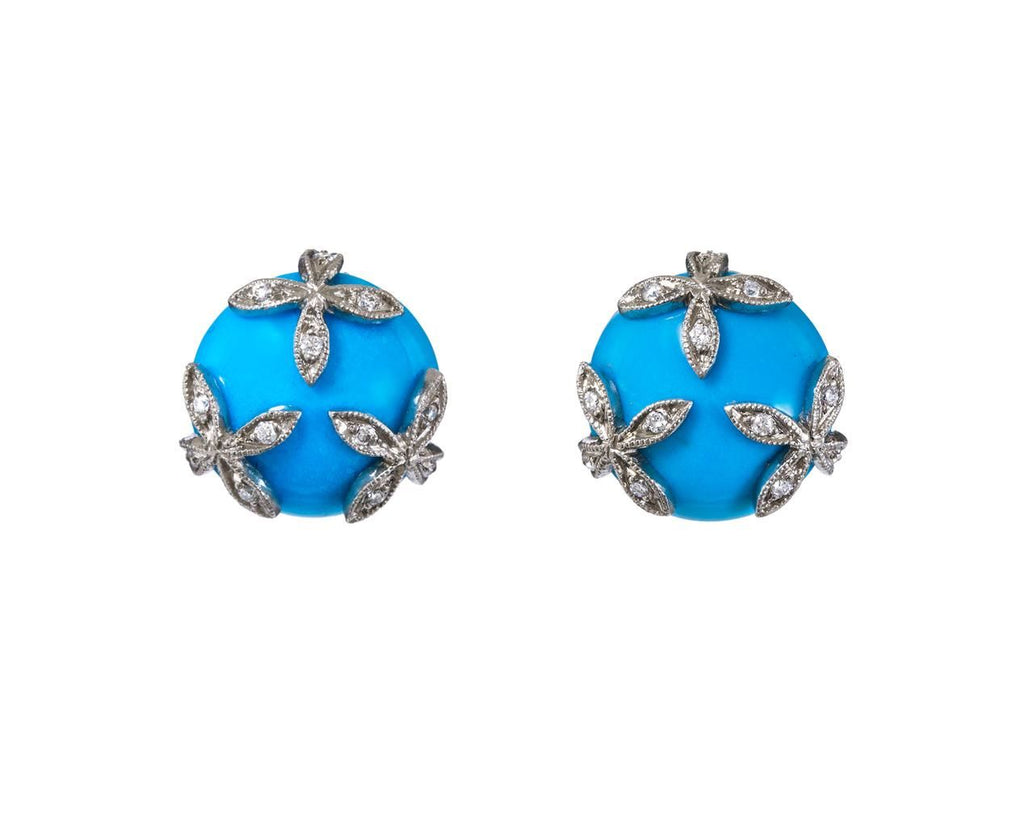 Diamond 4-Petal Overlay Turquoise Earrings zoom 1_cathy_waterman_platinum_diamond_turquoise_earrin
